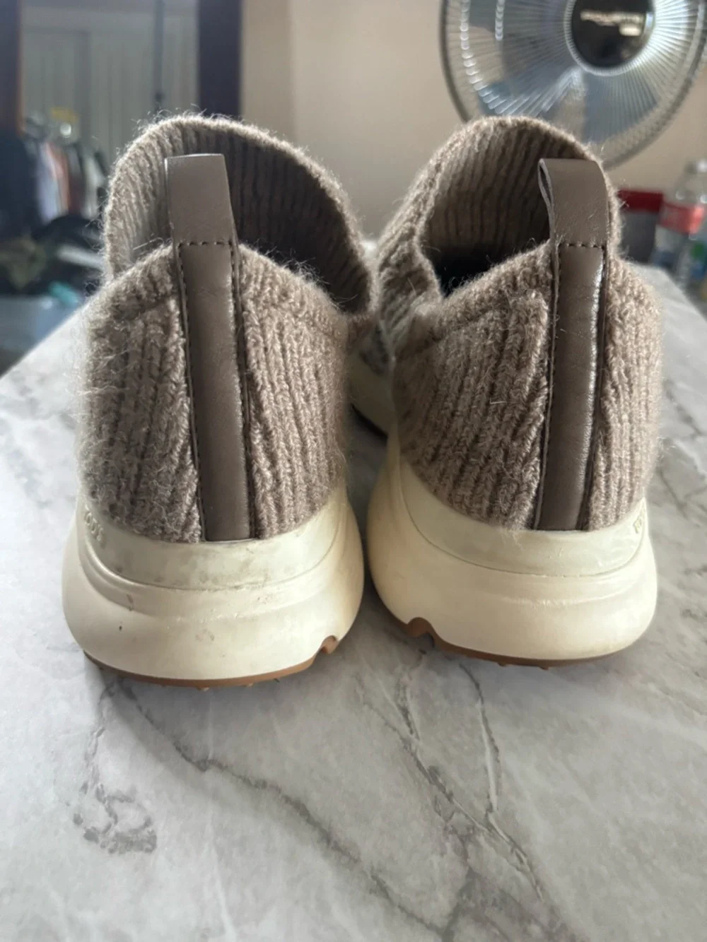 EUC TOD’s Kate Slip-On Knit Sneakers with Leather Detail in Taupe size 38